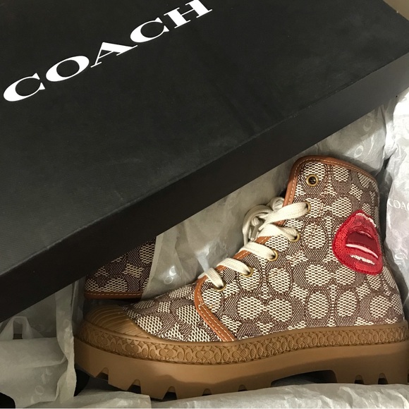 💋Coach X Tom Wesselmann Trooper Mid Top Boot In Signature Jacquard - Picture 10 of 12